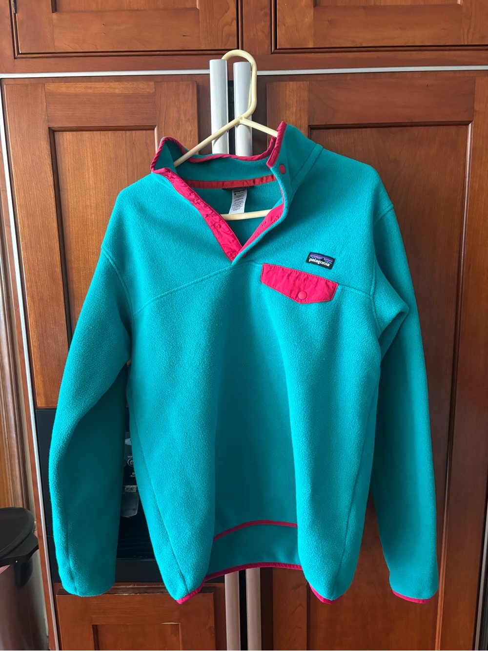 Patagonia Teal Fleece Pullover with Pink Trim